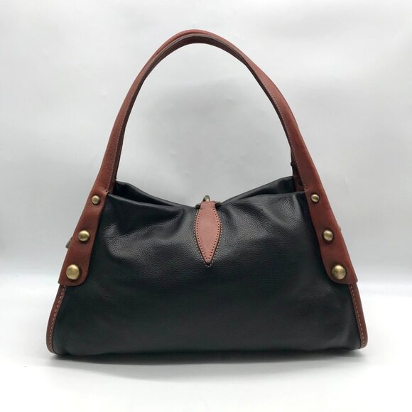 Gironacci Black & Brown Leather Studded Shoulder Bag - Picture 2 of 11